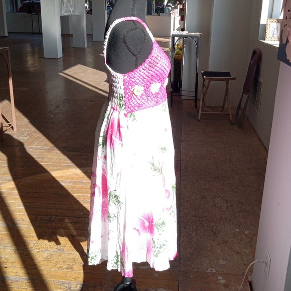 Pink and white floral crochet mixed media dress - Picture 7 of 11